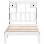 vidaXL Pat cu bibliotecă fără saltea, alb, 75x190 cm, lemn masiv pin vidaXL Pat cu bibliotecă fără saltea, alb, 75x190 cm, lemn masiv pin