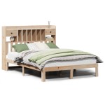 vidaXL Pat cu bibliotecă fără saltea, 135x190 cm, lemn masiv de pin vidaXL Pat cu bibliotecă fără saltea, 135x190 cm, lemn masiv de pin