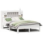 vidaXL Pat cu bibliotecă fără saltea, alb, 135x190 cm, lemn masiv pin vidaXL Pat cu bibliotecă fără saltea, alb, 135x190 cm, lemn masiv pin