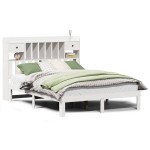 vidaXL Pat cu bibliotecă fără saltea, alb, 140x190 cm, lemn masiv pin vidaXL Pat cu bibliotecă fără saltea, alb, 140x190 cm, lemn masiv pin