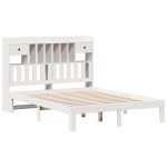 vidaXL Pat cu bibliotecă fără saltea, alb, 140x190 cm, lemn masiv pin vidaXL Pat cu bibliotecă fără saltea, alb, 140x190 cm, lemn masiv pin