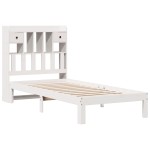 vidaXL Pat cu bibliotecă fără saltea, alb, 90x200 cm, lemn masiv pin vidaXL Pat cu bibliotecă fără saltea, alb, 90x200 cm, lemn masiv pin