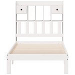 vidaXL Pat cu bibliotecă fără saltea, alb, 90x200 cm, lemn masiv pin vidaXL Pat cu bibliotecă fără saltea, alb, 90x200 cm, lemn masiv pin