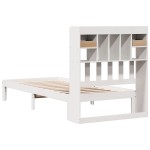 vidaXL Pat cu bibliotecă fără saltea, alb, 90x200 cm, lemn masiv pin vidaXL Pat cu bibliotecă fără saltea, alb, 90x200 cm, lemn masiv pin