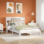 vidaXL Pat cu bibliotecă fără saltea, alb, 140x200 cm, lemn masiv pin vidaXL Pat cu bibliotecă fără saltea, alb, 140x200 cm, lemn masiv pin