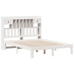 vidaXL Pat cu bibliotecă fără saltea, alb, 140x200 cm, lemn masiv pin vidaXL Pat cu bibliotecă fără saltea, alb, 140x200 cm, lemn masiv pin