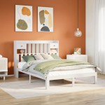 vidaXL Pat cu bibliotecă fără saltea, alb, 160x200 cm, lemn masiv pin vidaXL Pat cu bibliotecă fără saltea, alb, 160x200 cm, lemn masiv pin