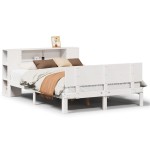 vidaXL Pat cu bibliotecă fără saltea, alb, 150x200 cm, lemn masiv pin vidaXL Pat cu bibliotecă fără saltea, alb, 150x200 cm, lemn masiv pin