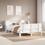 vidaXL Pat cu bibliotecă fără saltea, alb, 150x200 cm, lemn masiv pin vidaXL Pat cu bibliotecă fără saltea, alb, 150x200 cm, lemn masiv pin
