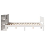 vidaXL Pat cu bibliotecă fără saltea, alb, 150x200 cm, lemn masiv pin vidaXL Pat cu bibliotecă fără saltea, alb, 150x200 cm, lemn masiv pin