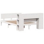 vidaXL Pat cu bibliotecă fără saltea, alb, 150x200 cm, lemn masiv pin vidaXL Pat cu bibliotecă fără saltea, alb, 150x200 cm, lemn masiv pin