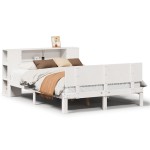 vidaXL Pat cu bibliotecă fără saltea, alb, 160x200 cm, lemn masiv pin vidaXL Pat cu bibliotecă fără saltea, alb, 160x200 cm, lemn masiv pin
