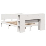 vidaXL Pat cu bibliotecă fără saltea, alb, 160x200 cm, lemn masiv pin vidaXL Pat cu bibliotecă fără saltea, alb, 160x200 cm, lemn masiv pin