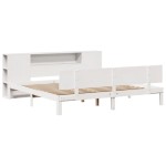vidaXL Pat cu bibliotecă fără saltea, alb, 200x200 cm, lemn masiv pin
