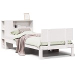 vidaXL Pat cu bibliotecă fără saltea, alb, 75x190 cm, lemn masiv pin vidaXL Pat cu bibliotecă fără saltea, alb, 75x190 cm, lemn masiv pin