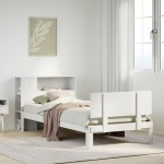 vidaXL Pat cu bibliotecă fără saltea, alb, 75x190 cm, lemn masiv pin vidaXL Pat cu bibliotecă fără saltea, alb, 75x190 cm, lemn masiv pin