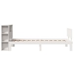 vidaXL Pat cu bibliotecă fără saltea, alb, 75x190 cm, lemn masiv pin vidaXL Pat cu bibliotecă fără saltea, alb, 75x190 cm, lemn masiv pin