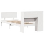 vidaXL Pat cu bibliotecă fără saltea, alb, 75x190 cm, lemn masiv pin vidaXL Pat cu bibliotecă fără saltea, alb, 75x190 cm, lemn masiv pin