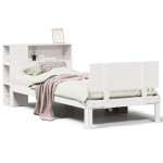 vidaXL Pat cu bibliotecă fără saltea, alb, 100x200 cm, lemn masiv pin vidaXL Pat cu bibliotecă fără saltea, alb, 100x200 cm, lemn masiv pin