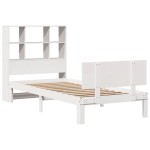 vidaXL Pat cu bibliotecă fără saltea, alb, 90x190 cm, lemn masiv pin