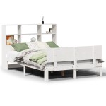 vidaXL Pat cu bibliotecă fără saltea, alb, 120x190 cm, lemn masiv pin vidaXL Pat cu bibliotecă fără saltea, alb, 120x190 cm, lemn masiv pin