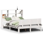 vidaXL Pat cu bibliotecă fără saltea, alb, 140x190 cm, lemn masiv pin