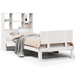 vidaXL Pat cu bibliotecă fără saltea, alb, 90x200 cm, lemn masiv pin vidaXL Pat cu bibliotecă fără saltea, alb, 90x200 cm, lemn masiv pin