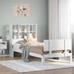 vidaXL Pat cu bibliotecă fără saltea, alb, 90x200 cm, lemn masiv pin vidaXL Pat cu bibliotecă fără saltea, alb, 90x200 cm, lemn masiv pin