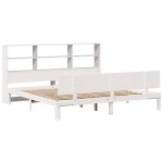 vidaXL Pat cu bibliotecă fără saltea, alb, 200x200 cm, lemn masiv pin
