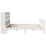 vidaXL Pat cu bibliotecă fără saltea, alb, 200x200 cm, lemn masiv pin
