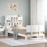 vidaXL Pat cu bibliotecă fără saltea, alb, 75x190 cm, lemn masiv pin