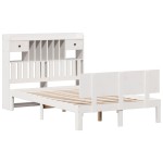 vidaXL Pat cu bibliotecă fără saltea, alb, 135x190 cm, lemn masiv pin