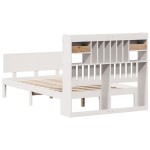 vidaXL Pat cu bibliotecă fără saltea, alb, 135x190 cm, lemn masiv pin