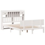 vidaXL Pat cu bibliotecă fără saltea, alb, 140x200 cm, lemn masiv pin vidaXL Pat cu bibliotecă fără saltea, alb, 140x200 cm, lemn masiv pin