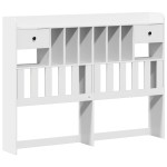 vidaXL Pat cu bibliotecă fără saltea, alb, 140x200 cm, lemn masiv pin vidaXL Pat cu bibliotecă fără saltea, alb, 140x200 cm, lemn masiv pin