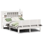 vidaXL Pat cu bibliotecă fără saltea, alb, 160x200 cm, lemn masiv pin