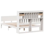 vidaXL Pat cu bibliotecă fără saltea, alb, 160x200 cm, lemn masiv pin