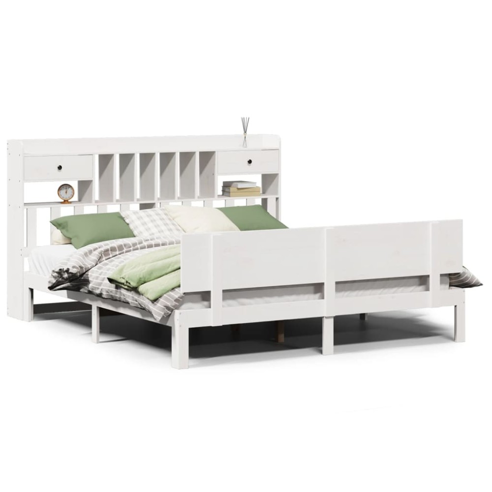 vidaXL Pat cu bibliotecă fără saltea, 180x200 cm, lemn masiv de pin