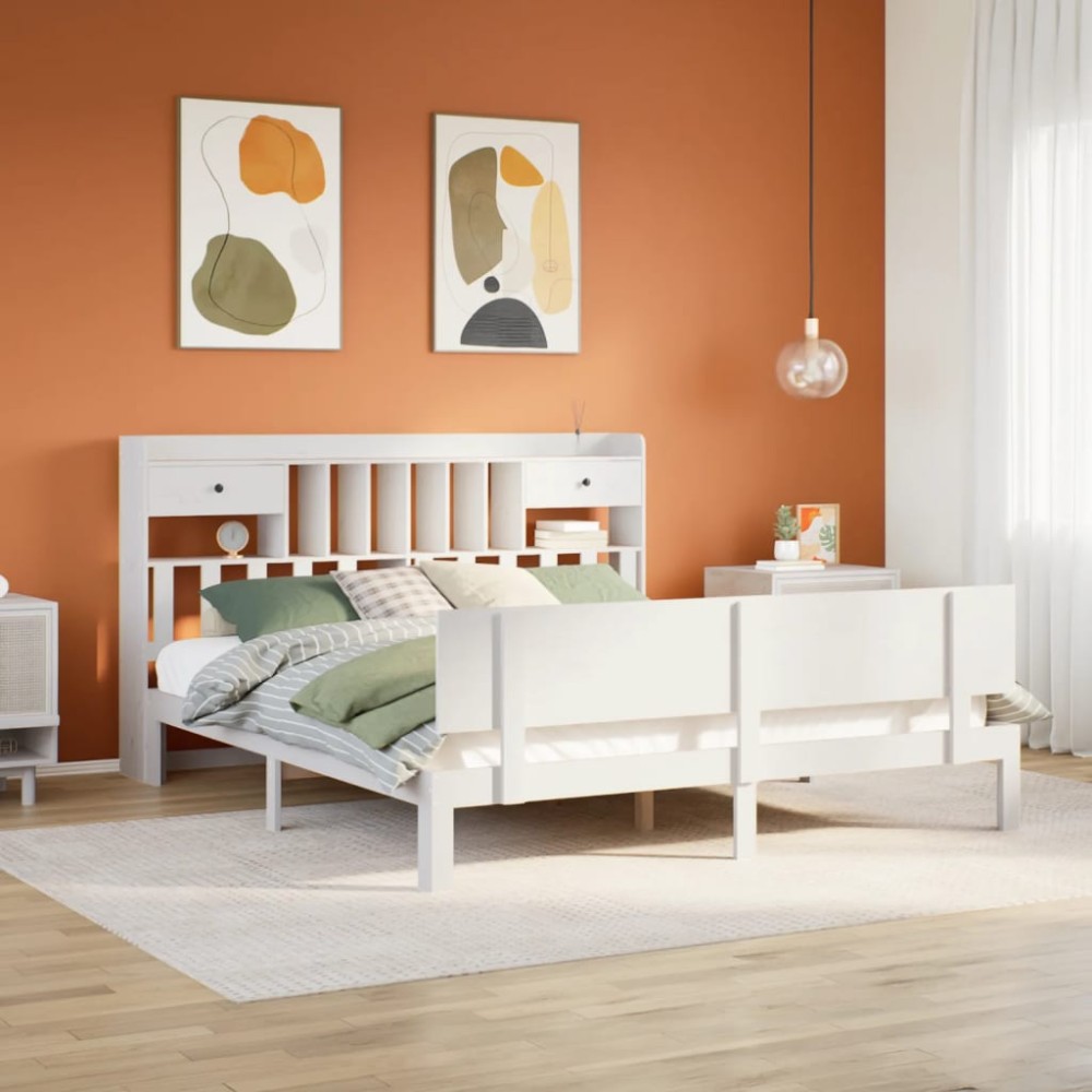 vidaXL Pat cu bibliotecă fără saltea, 180x200 cm, lemn masiv de pin