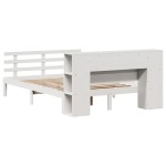 vidaXL Pat cu bibliotecă fără saltea, alb, 120x190 cm, lemn masiv pin vidaXL Pat cu bibliotecă fără saltea, alb, 120x190 cm, lemn masiv pin
