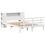 vidaXL Pat cu bibliotecă fără saltea, alb, 135x190 cm, lemn masiv pin