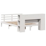 vidaXL Pat cu bibliotecă fără saltea, alb, 140x190 cm, lemn masiv pin vidaXL Pat cu bibliotecă fără saltea, alb, 140x190 cm, lemn masiv pin