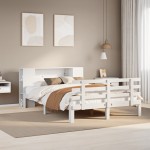 vidaXL Pat cu bibliotecă fără saltea, alb, 140x200 cm, lemn masiv pin vidaXL Pat cu bibliotecă fără saltea, alb, 140x200 cm, lemn masiv pin