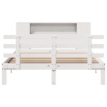 vidaXL Pat cu bibliotecă fără saltea, alb, 140x200 cm, lemn masiv pin vidaXL Pat cu bibliotecă fără saltea, alb, 140x200 cm, lemn masiv pin