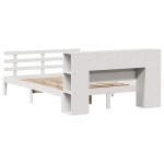 vidaXL Pat cu bibliotecă fără saltea, alb, 140x200 cm, lemn masiv pin vidaXL Pat cu bibliotecă fără saltea, alb, 140x200 cm, lemn masiv pin