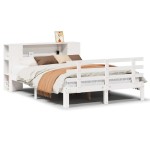 vidaXL Pat cu bibliotecă fără saltea, alb, 150x200 cm, lemn masiv pin vidaXL Pat cu bibliotecă fără saltea, alb, 150x200 cm, lemn masiv pin