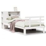 vidaXL Pat cu bibliotecă fără saltea, alb, 75x190 cm, lemn masiv pin vidaXL Pat cu bibliotecă fără saltea, alb, 75x190 cm, lemn masiv pin