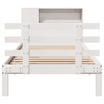 vidaXL Pat cu bibliotecă fără saltea, alb, 75x190 cm, lemn masiv pin vidaXL Pat cu bibliotecă fără saltea, alb, 75x190 cm, lemn masiv pin