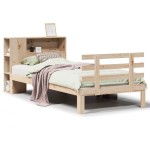 vidaXL Pat cu bibliotecă fără saltea, 90x200 cm, lemn masiv pin vidaXL Pat cu bibliotecă fără saltea, 90x200 cm, lemn masiv pin