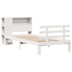 vidaXL Pat cu bibliotecă fără saltea, alb, 100x200 cm, lemn masiv pin